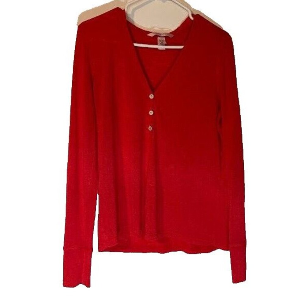 Victoria's Secret Henley Sleep Shirt M Red Long Sleeve Cozycore Loungewear